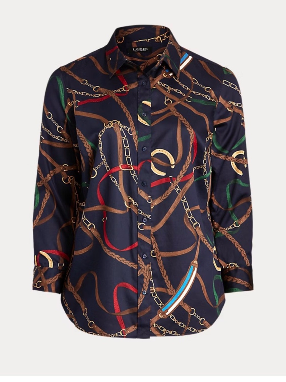 Ralph Lauren Print Cotton- Sateen Equestrian Button Up